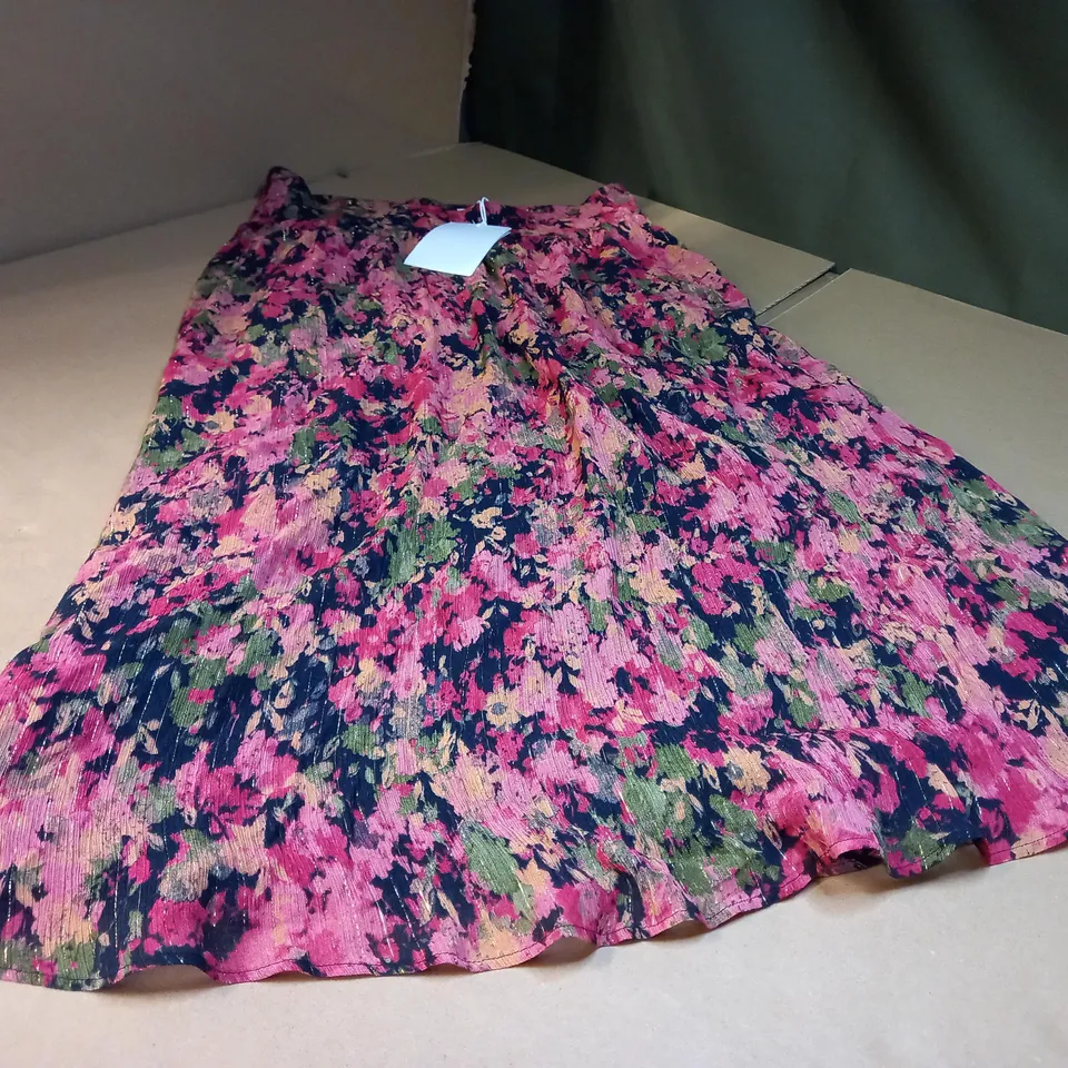 SEZANE BLACK/PINK/ METALIC GOLD ABSTRACT FLORAL SKIRT - SIZE 10