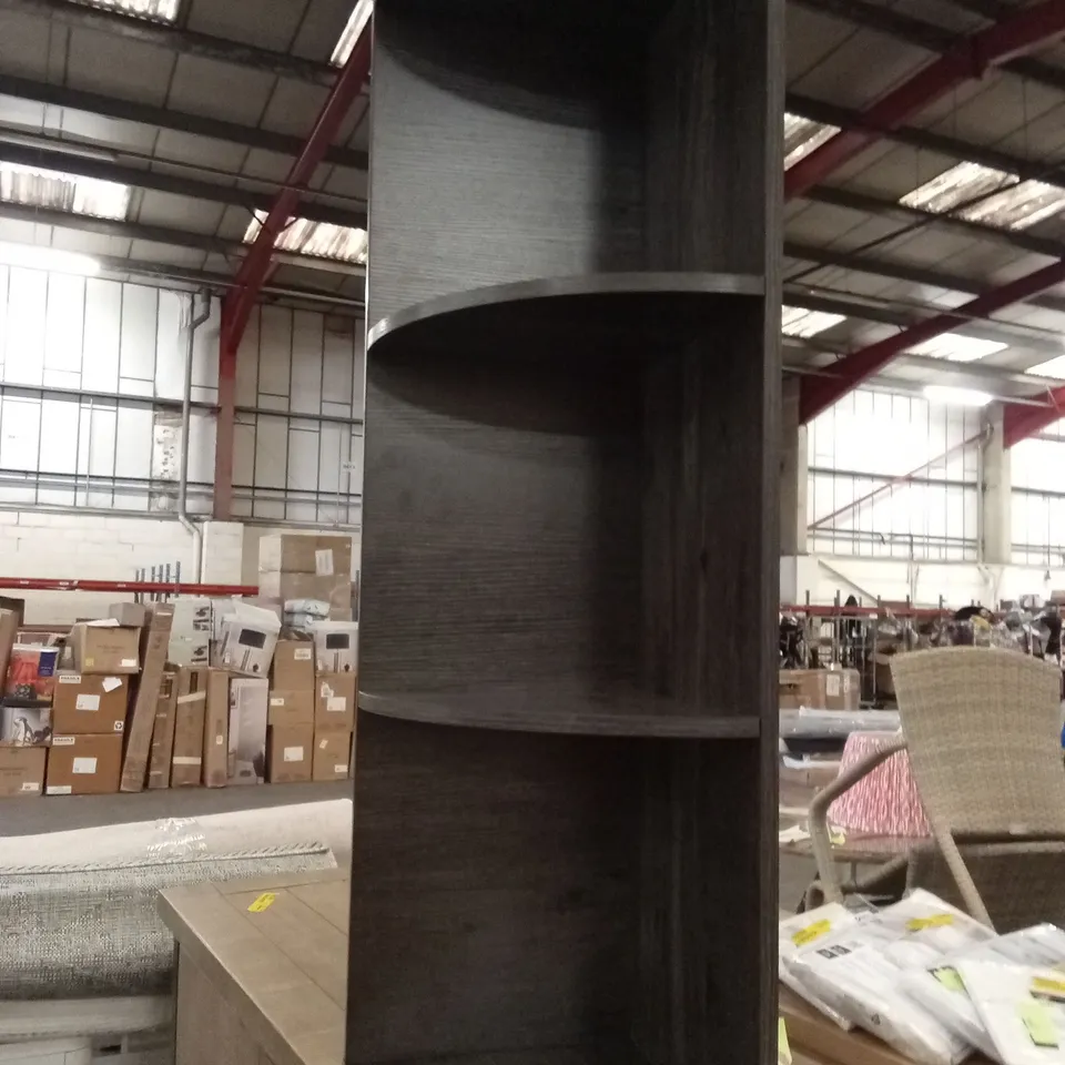 CLARK LAKE CORNER SHELF UNIT GREY OAK WOOD