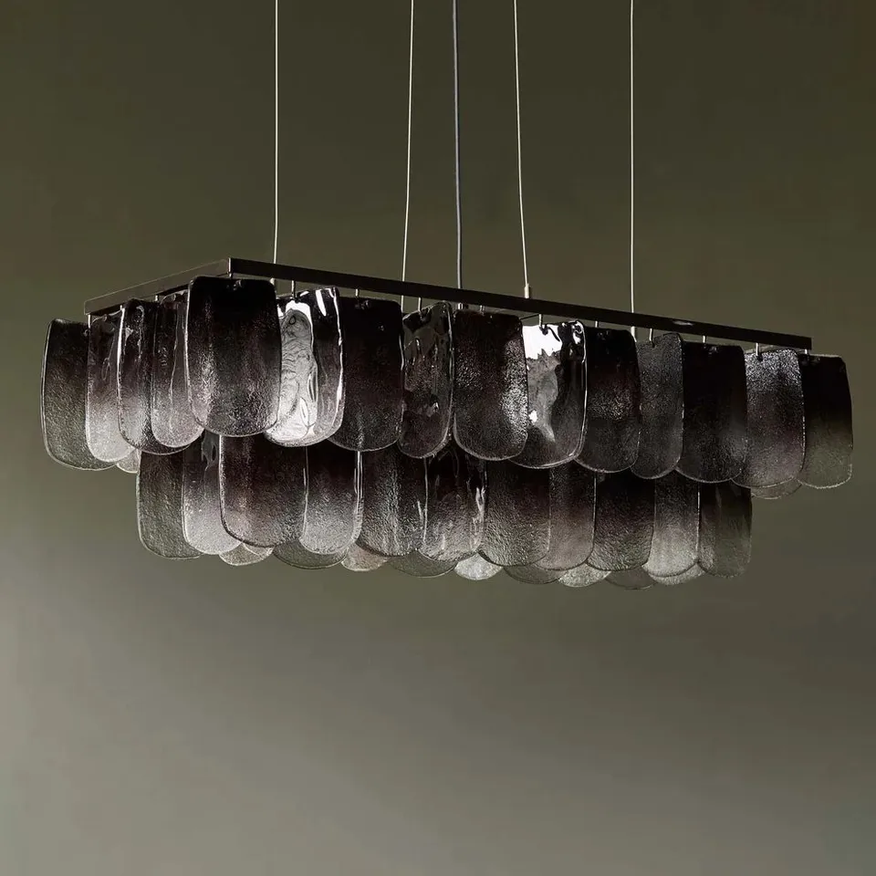 BOXED DANETTI ESTELLE SMOKED OMBRE GLASS ADJUSTABLE PENDANT LIGHT