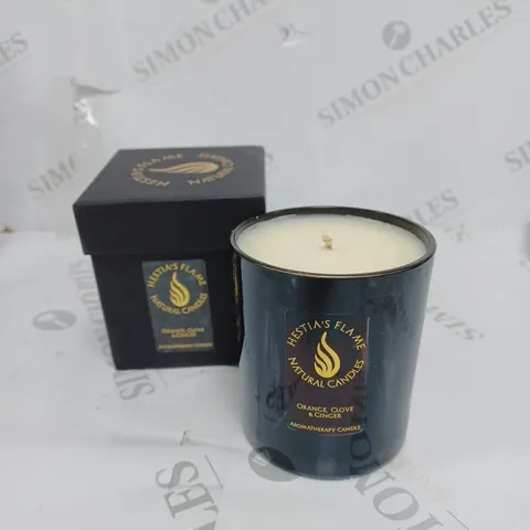 BOXED HESTIA'S FLAME LARGE NATURAL SCENTED AROMATHERAPY CANDLE ORANGE, CLOVE & GINGER APPROX 500G