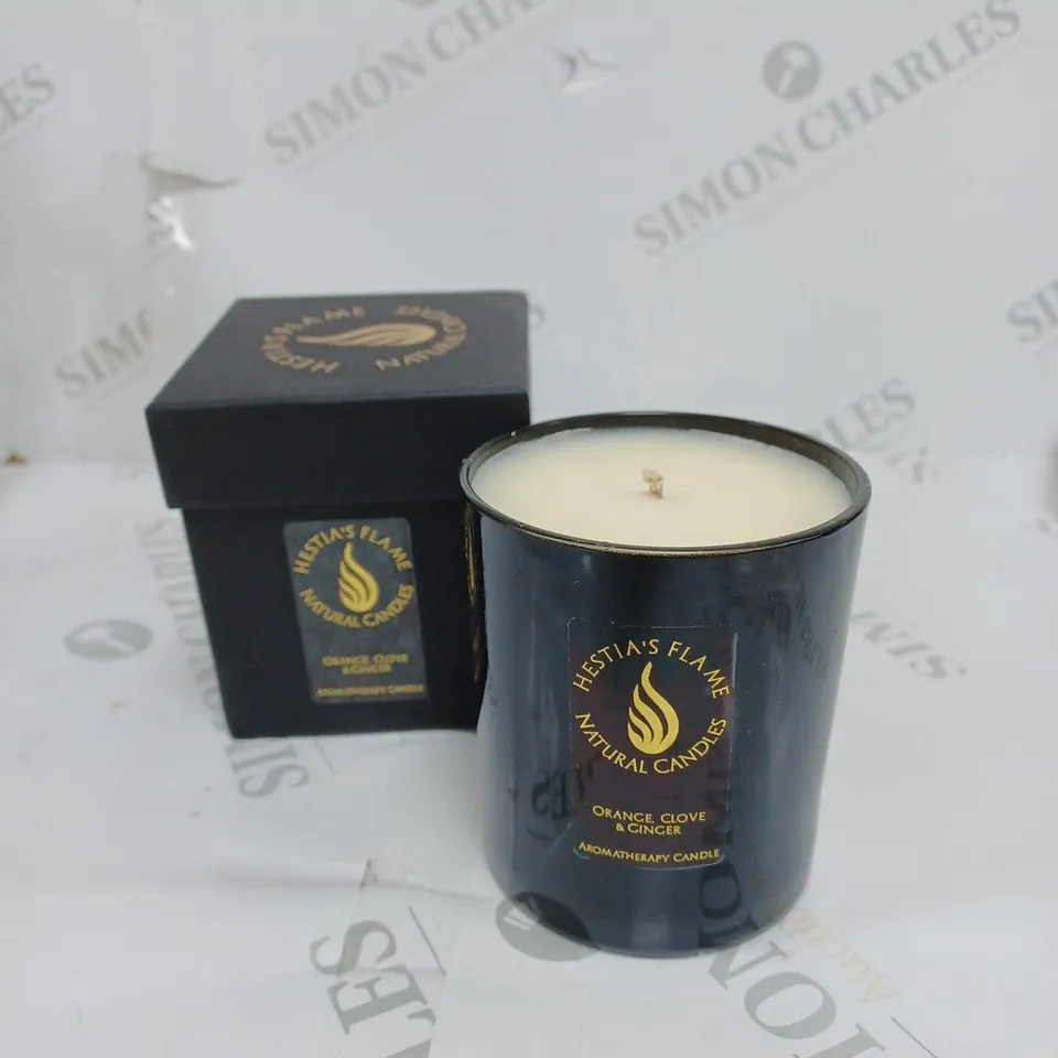 BOXED HESTIA'S FLAME LARGE NATURAL SCENTED AROMATHERAPY CANDLE ORANGE, CLOVE & GINGER APPROX 500G