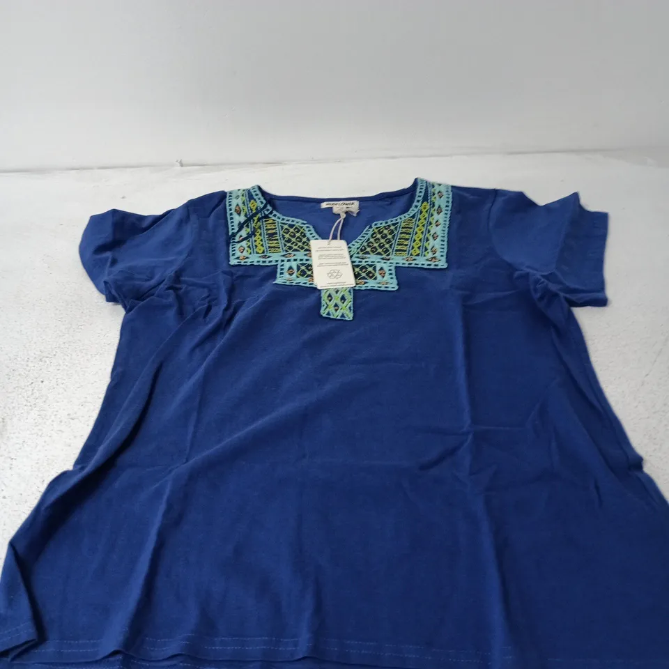 MUDFLOWER WOMEN'S BLUE EMBROIDERED TUNIC TOP – UK 12 (EU 40)