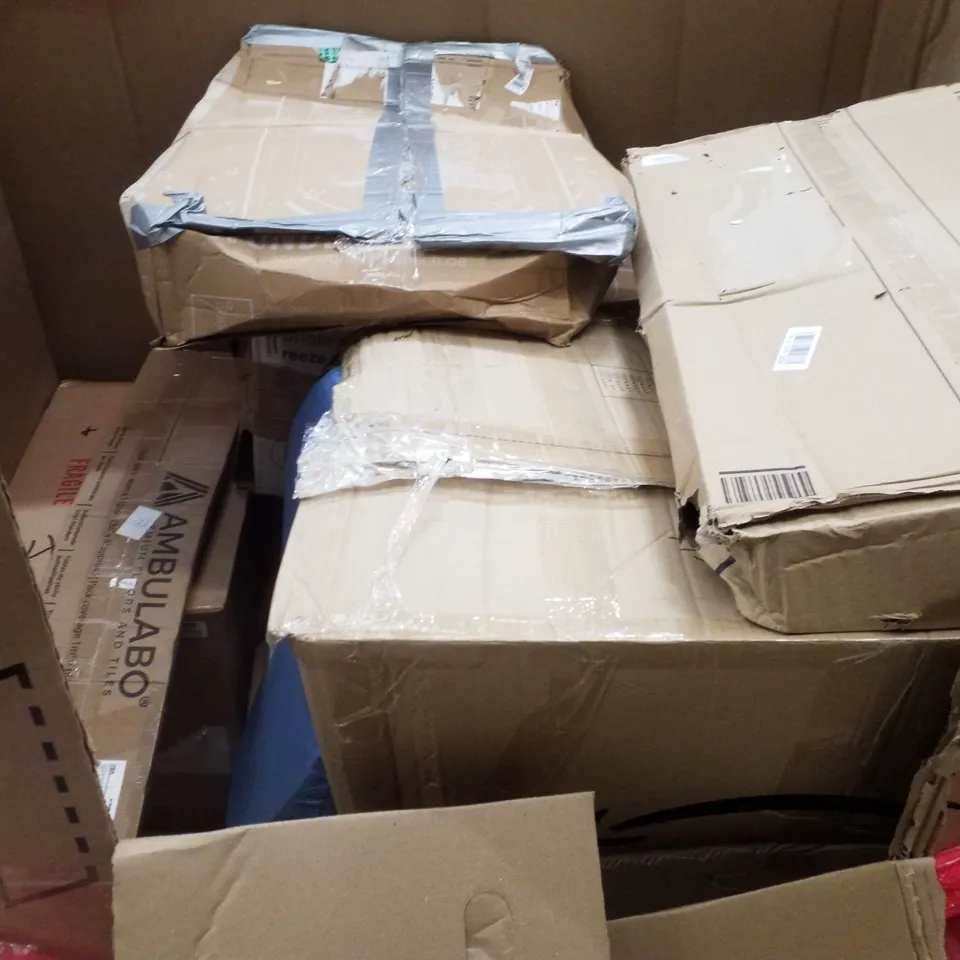 PALLET CONTAINING ASSORTED PRODUCTS INCLUDING WALKING VIBRATION PAD, CORDED 2-IN-1 POLE HEDGE TRIMMER, PICTURE FRAME SET, POP UP TENT & PRESSURE WASHER