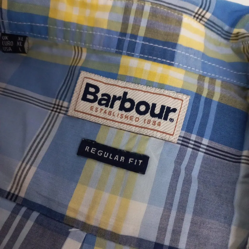 BARBOUR REGULAR FIT CHECKED SHIRT – BLUE PLAID SHORT SLEEVE, UK XL