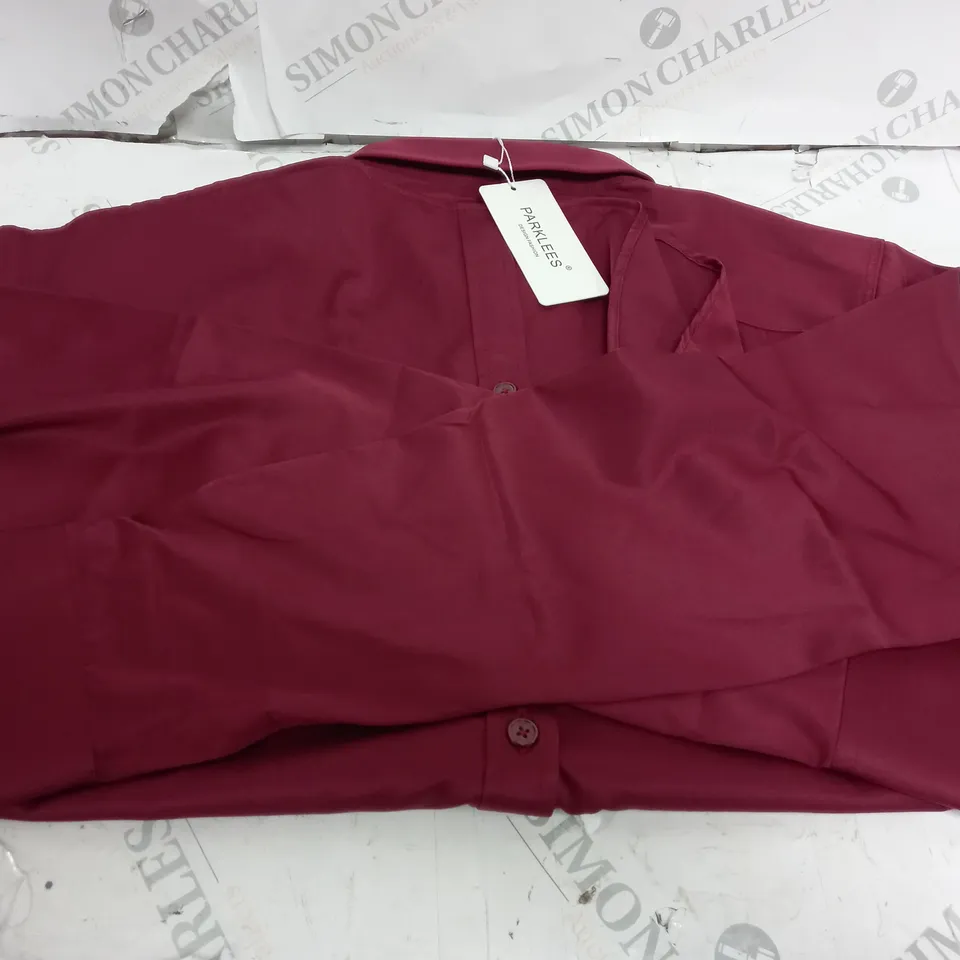 PARKLEES MENS SILKY BURGUNDY BUTTON UP LONG SLEEVE SHIRT - SIZE LARGE