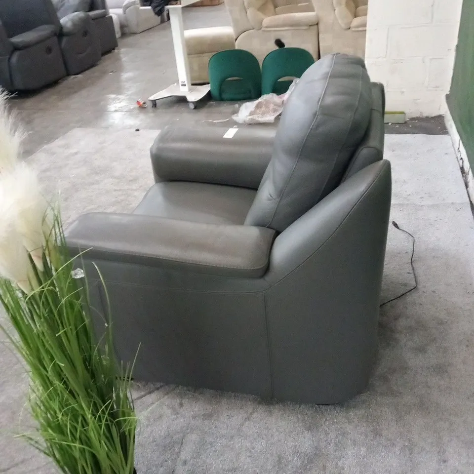 DESIGNER ITALIAN MADE PARMA GREY LEATHER ELECTRIC RECLINING ARM CHAIR