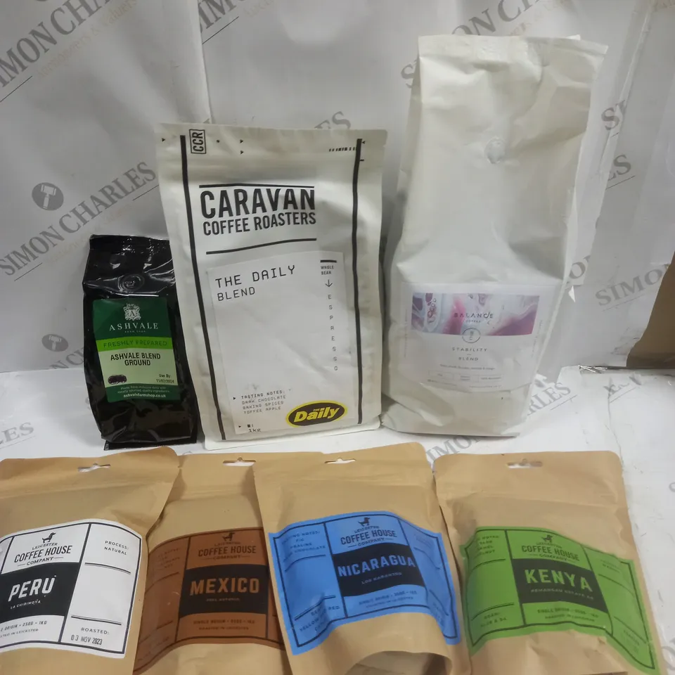 APPROXIMATELY 7 ASSORTED COFFEE PRODUCTS TO INCLUDE COFFEE HOUSE, BALANCE COFFEE, CARAVAN COFFEE ROASTERS ETC