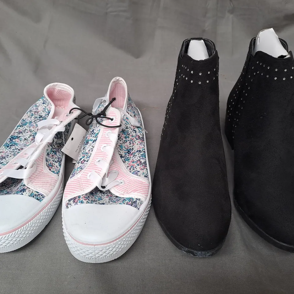 BOX OF APPROXIMATELY 8 ASSORTED PAIRS OF SHOES IN VARIOUS COLOURS, STYLES, AND SIZES