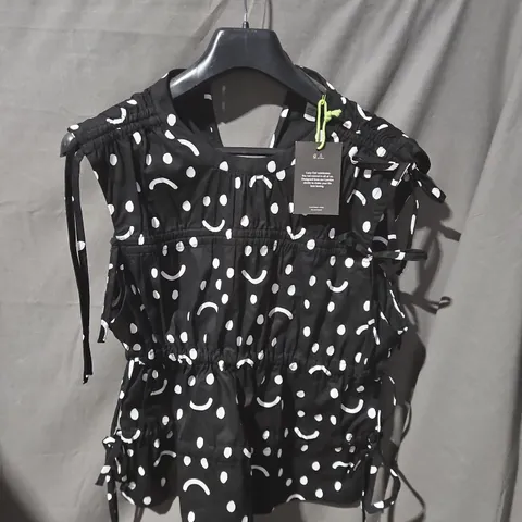 LAZY OAF WOMEN'S BLACK & WHITE POLKA DOT BLOUSE WITH GATHERED WAIST AND TIE SLEEVES - SIZE 12