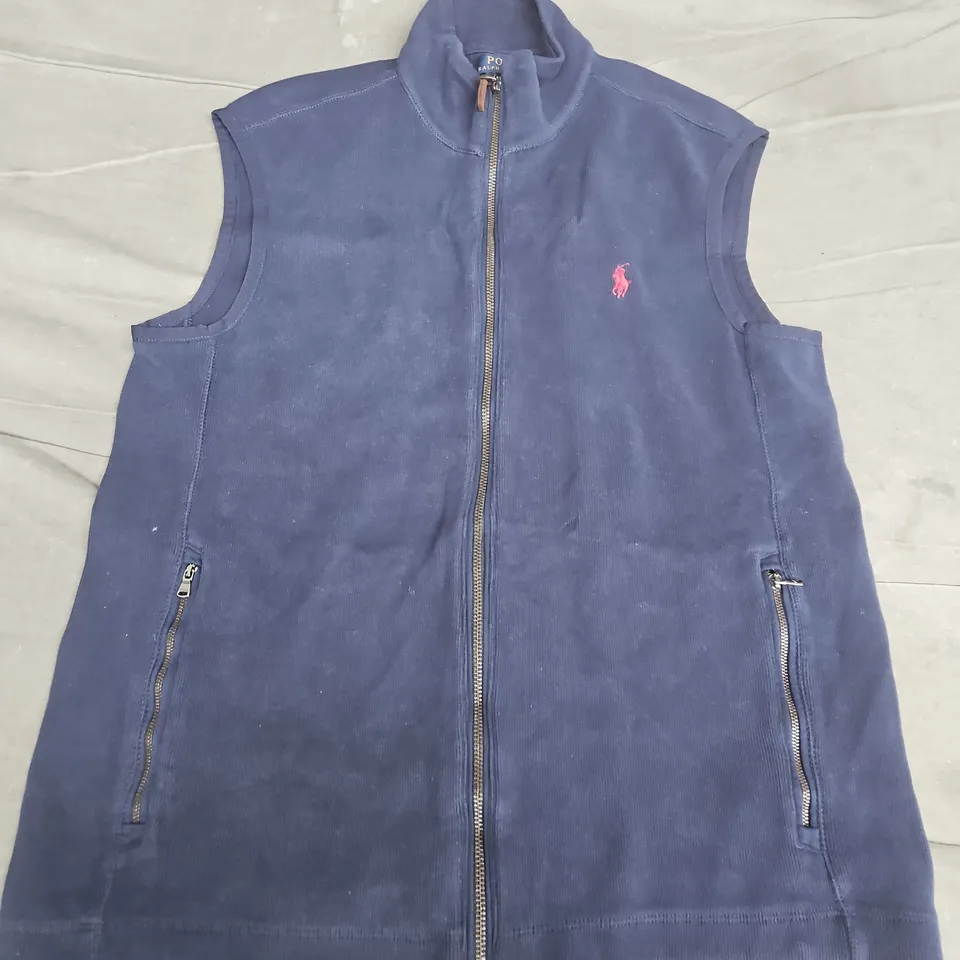 POLO RALPH LAUREN NAVY SLEEVELESS ZIP VEST – MEN'S SIZE M