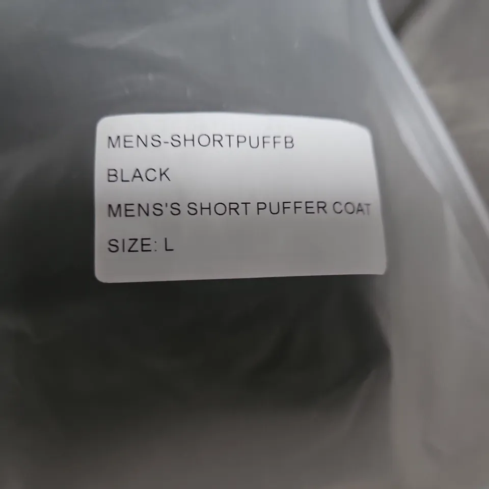 VINCENTIUS BESPOKE MEN'S SHORT PUFFER COAT - BLACK - SIZE L