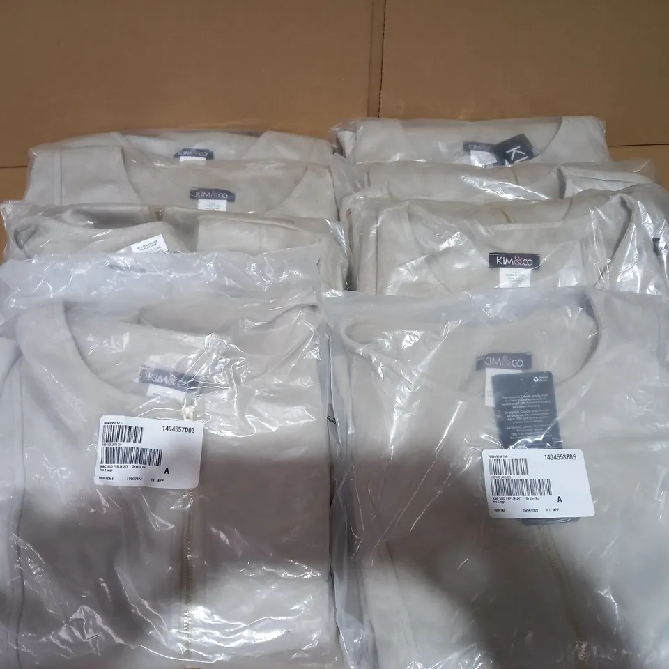 8 x BRAND NEW KIM & CO. ZIP THROUGH LADIES STRETCH SUEDE PEPLUM JACKET OYSTER SIZE XL