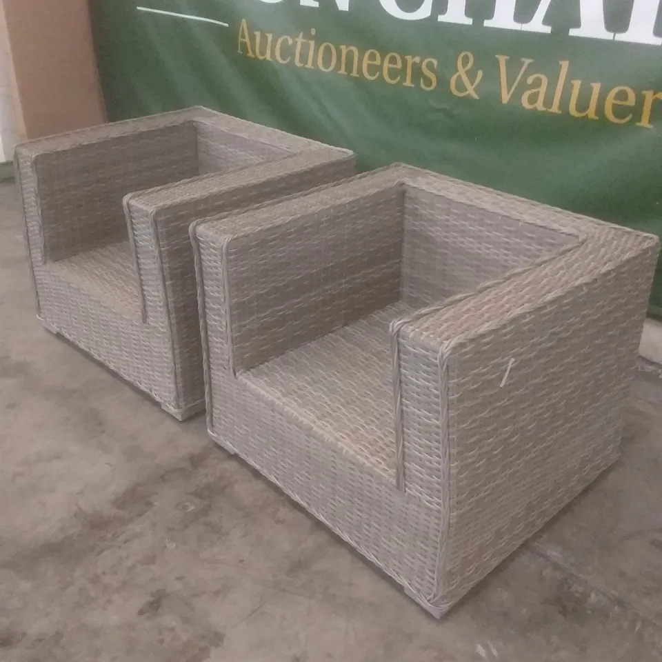 X2 RATTAN EFFECT GARDEN ARMCHAIRS GREY