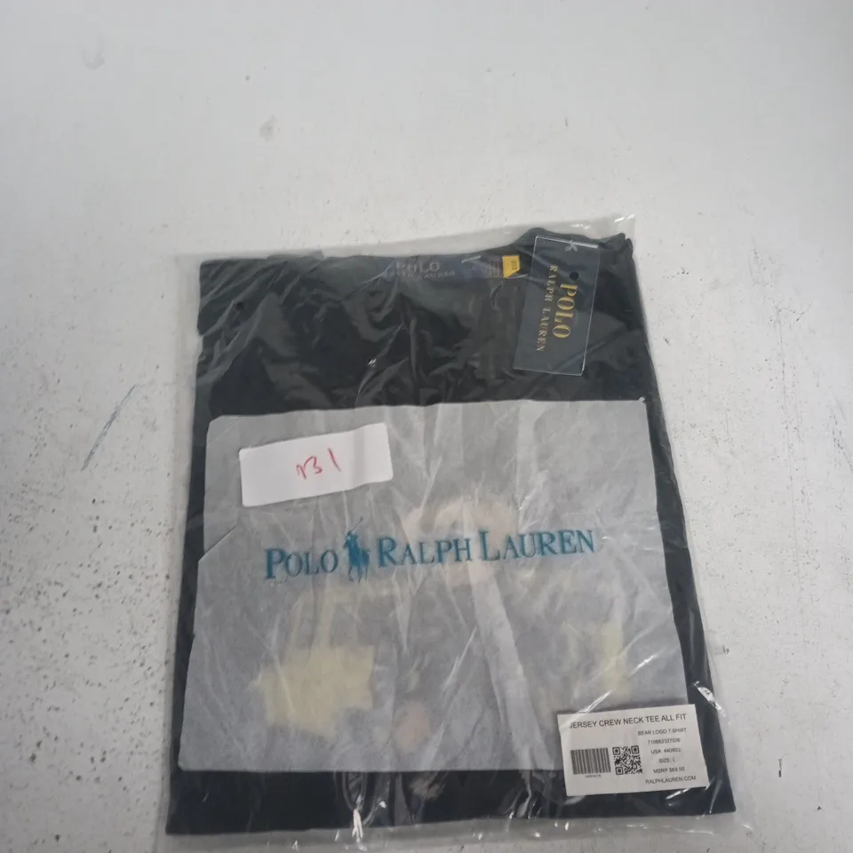 POLO RALPH LAUREN JERSEY CREW NECK TEE – BEAR LOGO T‑SHIRT, SIZE L, NEW WITH TAGS