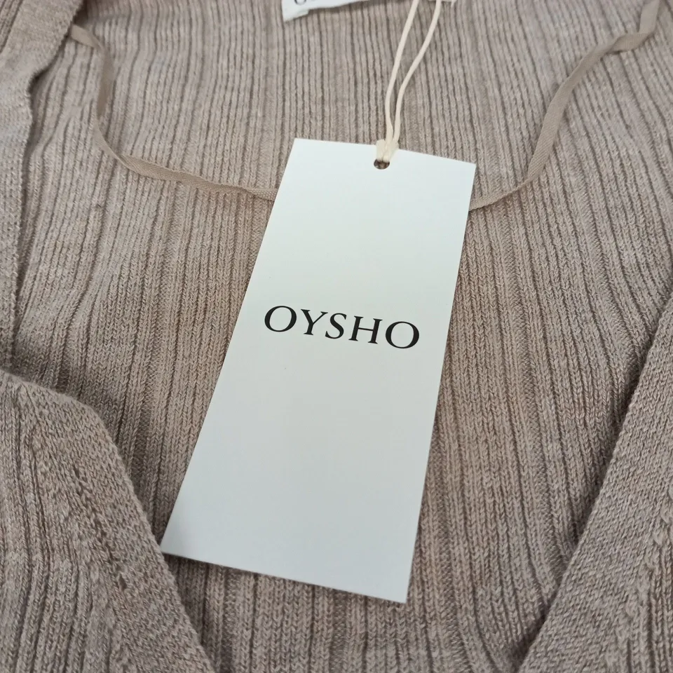 OYSHO TAUPE RIBBED KNIT CARDIGAN – WOMEN'S, SIZE L