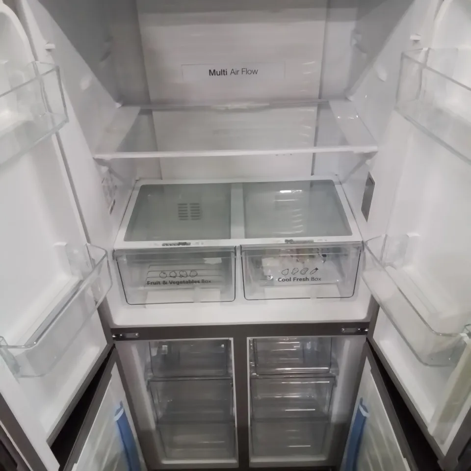 FRIDGEMASTER MQ79394EB FREESTANDING AMERICAN 4 DOOR FRIDGE FREEZER 427L, TOTAL NO FROST, INVERTER COMPRESSOR, BLACK, 64.3D X 79.4W X 181.6H cm