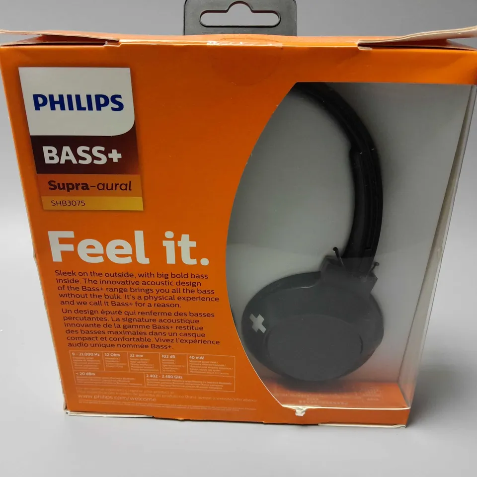 BOXED AND SEALED PHILIPS BASS+ SUPRA-AURAL HEADPHONES