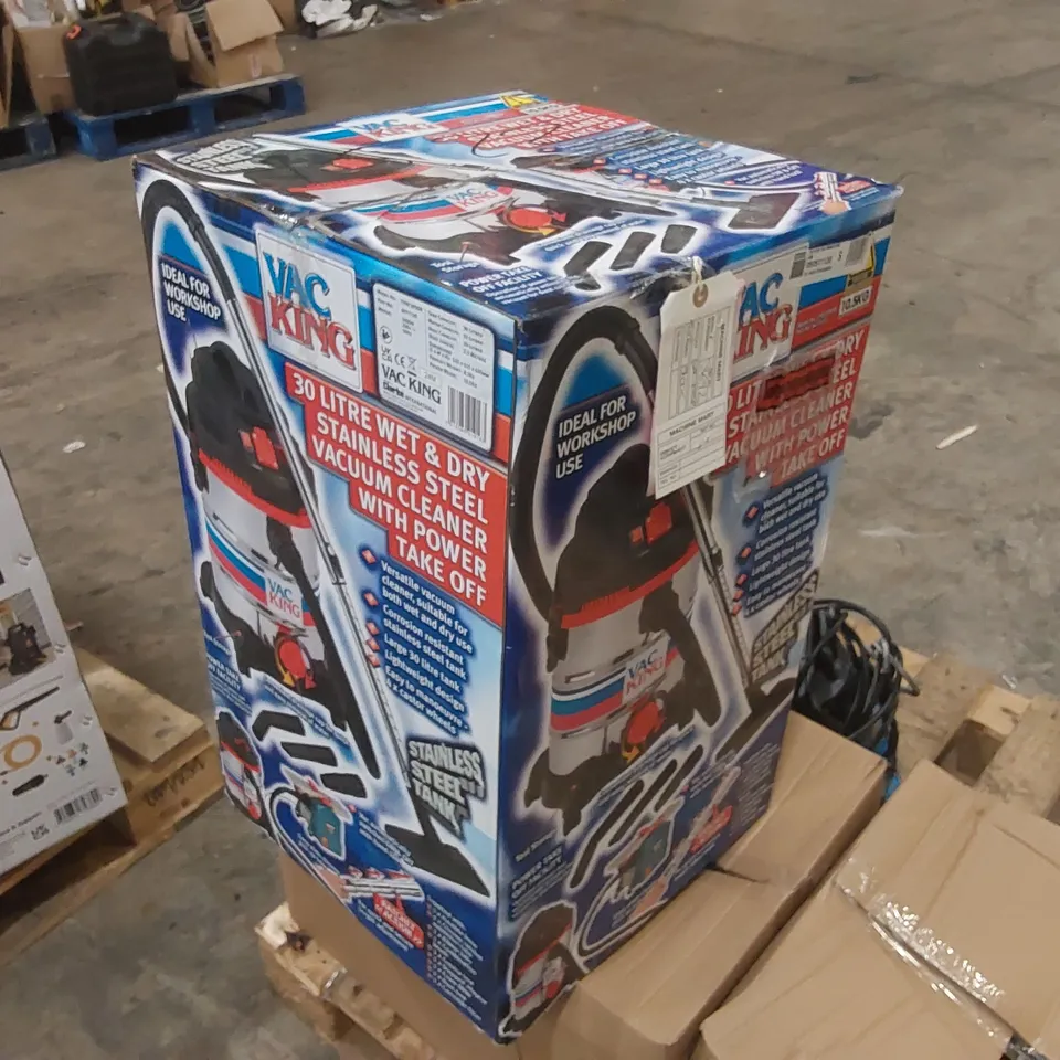 BOXED VAC KING CVAC30SSR 30L STAINLESS STEEL WET & DRY VACUUM CLEANER WITH POWER TAKE-OFF (230V)