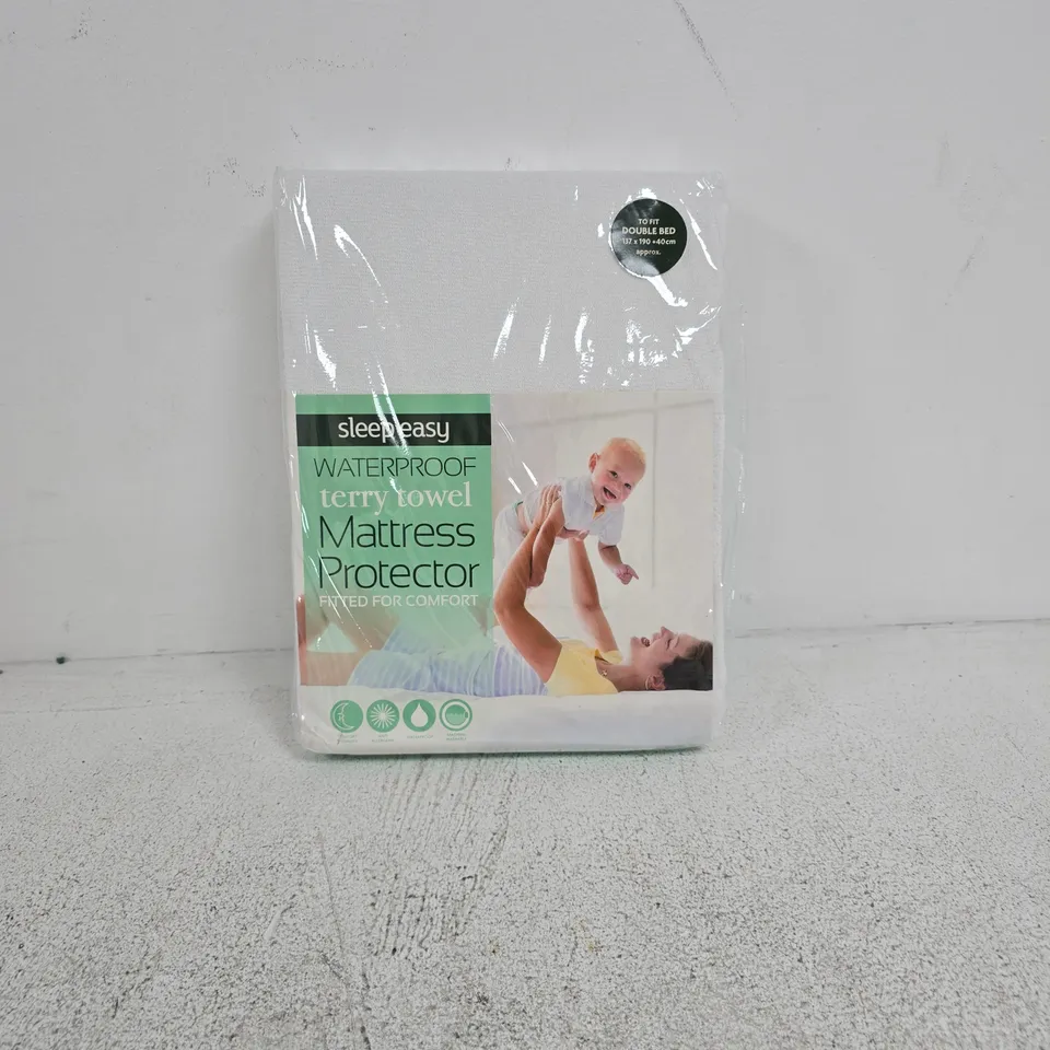 SLEEP EASY WATERPROOF TERRY TOWEL MATTRESS PROTECTOR DOUBLE
