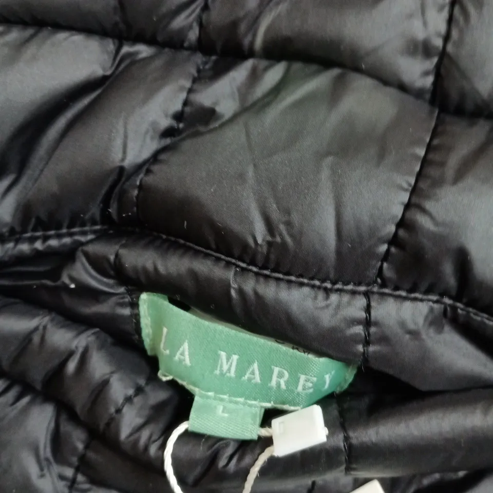 LA MAREY UK SIZE L BLACK QUILTED DOWN JACKET WITH FUR TRIM