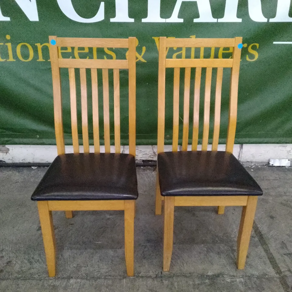 SET OF 2 NEW BALI OAK DINING CHAIRS (BLACK LEATHER SEAT PAD)