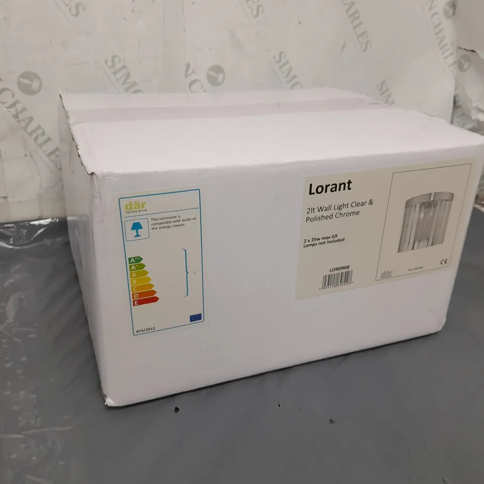 BRAND NEW BOXED DAR LORANT 2-LIGHT WALL LIGHT CLEAR & POLISHED CHROME LOR0908