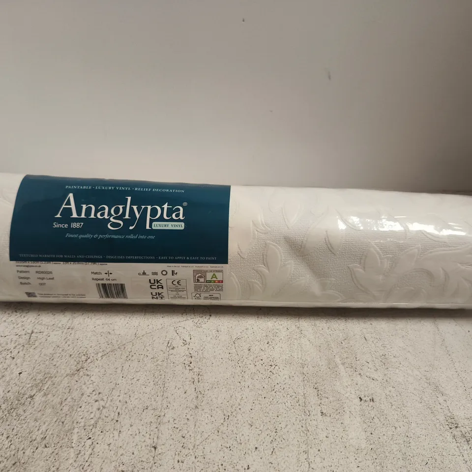ANAGLYPTA LUXURY VINYL WALLPAPER ROLL – WHITE EMBOSSED FLORAL PATTERN