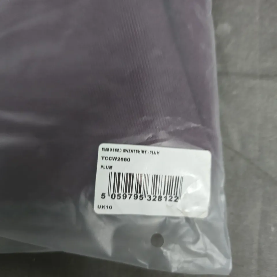 BAGGED COUTURE CLUB EMBROIDERED SWEATSHIRT – PLUM, UK 10