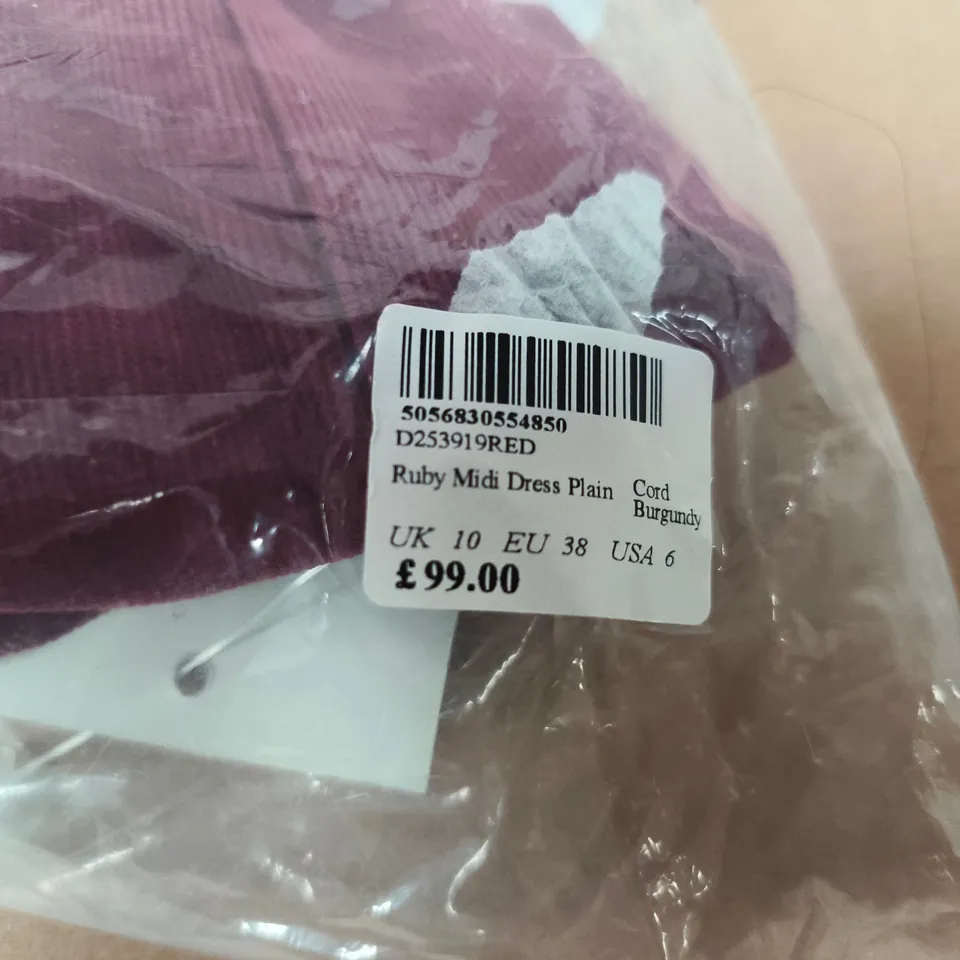 NOBODY'S CHILD RUBY MIDI DRESS – BURGUNDY, UK 10