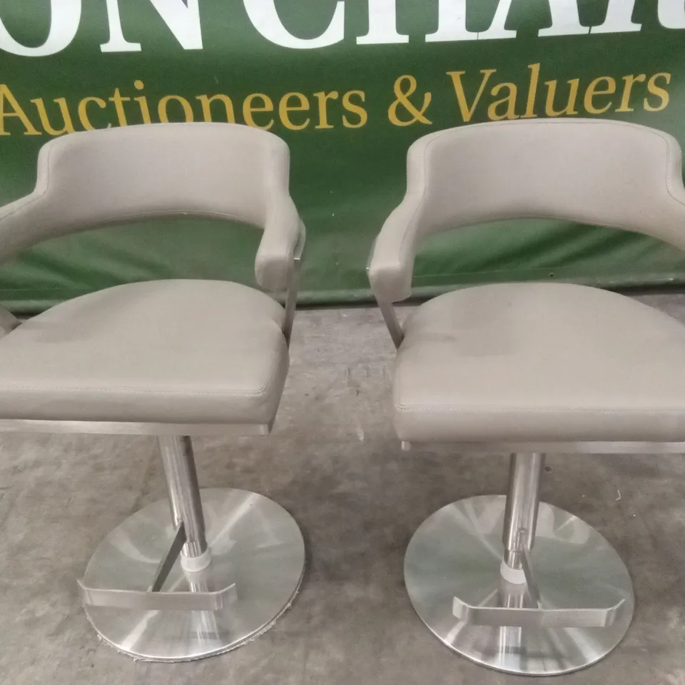 SET OF 2 FIRENZA TAUPE PU BAR STOOLS WITH STAINLESS STEEL BASE