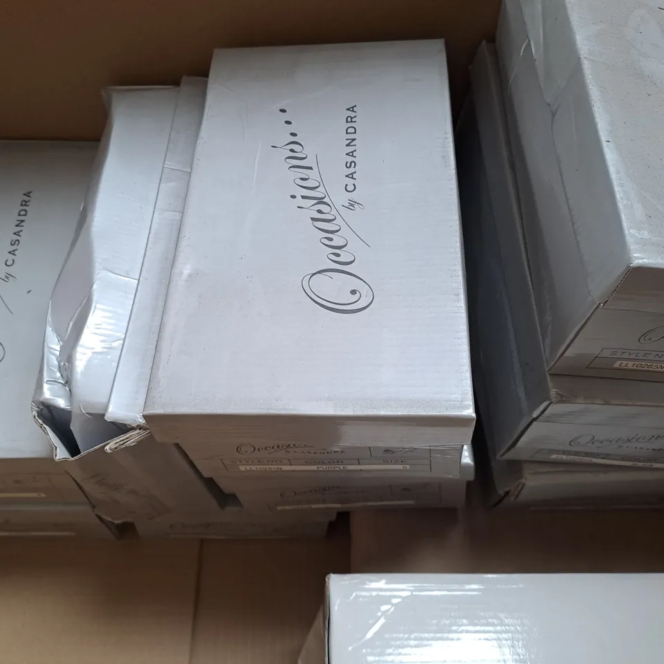 BOX OF APPROXIMATELY 10 ASSORTED PAIRS OF SHOES IN VARIOUS COLOURS, STYLES, AND SIZES