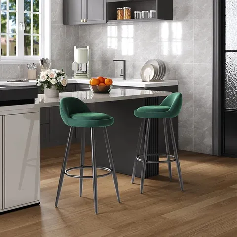 BOXED PAIR OF ASKERN UPHOLSTERED COUNTER STOOLS - DARK GREEN (1 BOX)