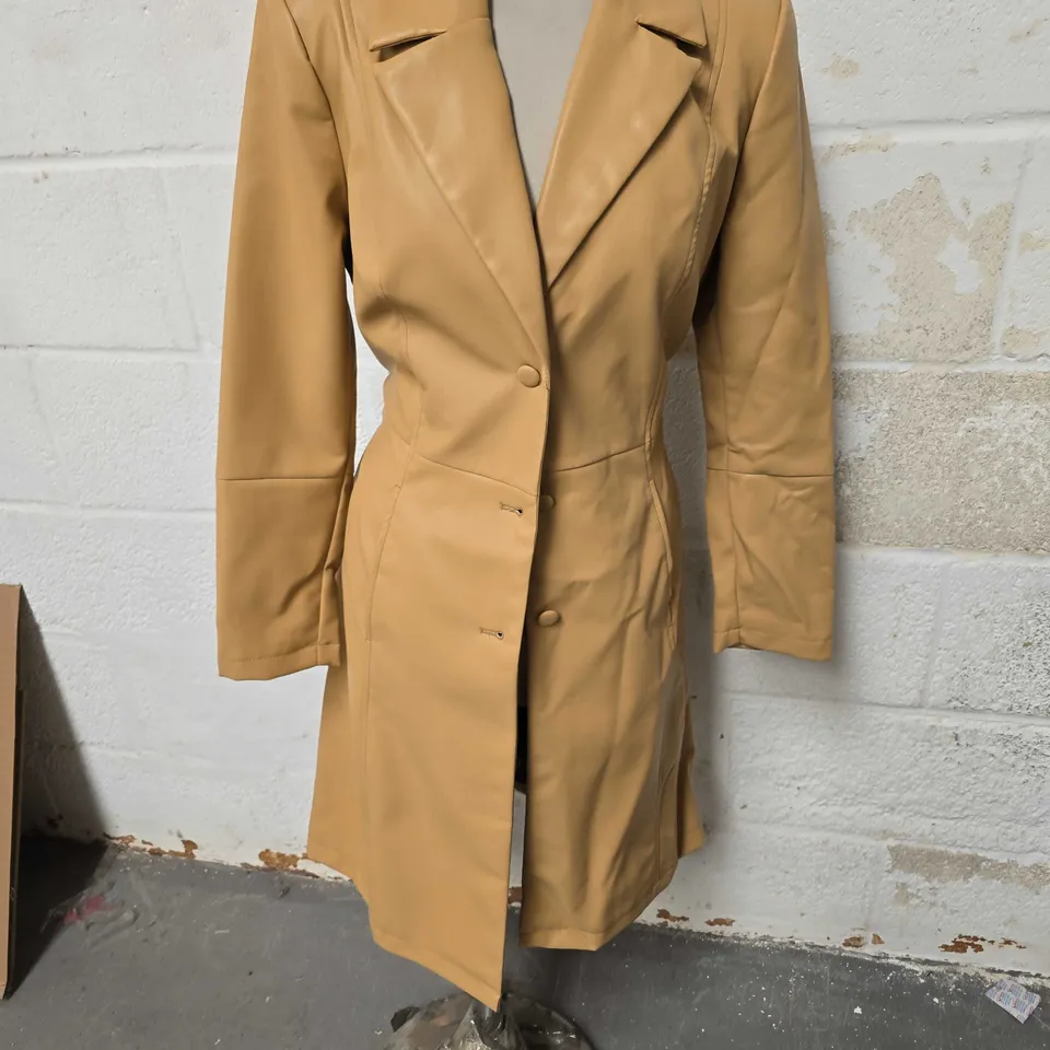 CENTIGRADE LADIES FAUX LEATHER COAT - SAND - SIZE LARGE