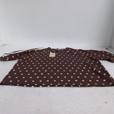 RIVER ISLAND STUDIOS RELAXED BROWN POLKA DOT TOP – UK L