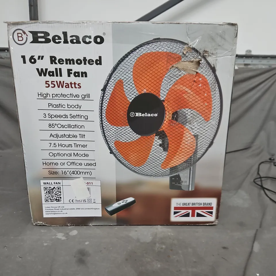 BELACO 16-INCH REMOTE WALL FAN – 55W, BOXED