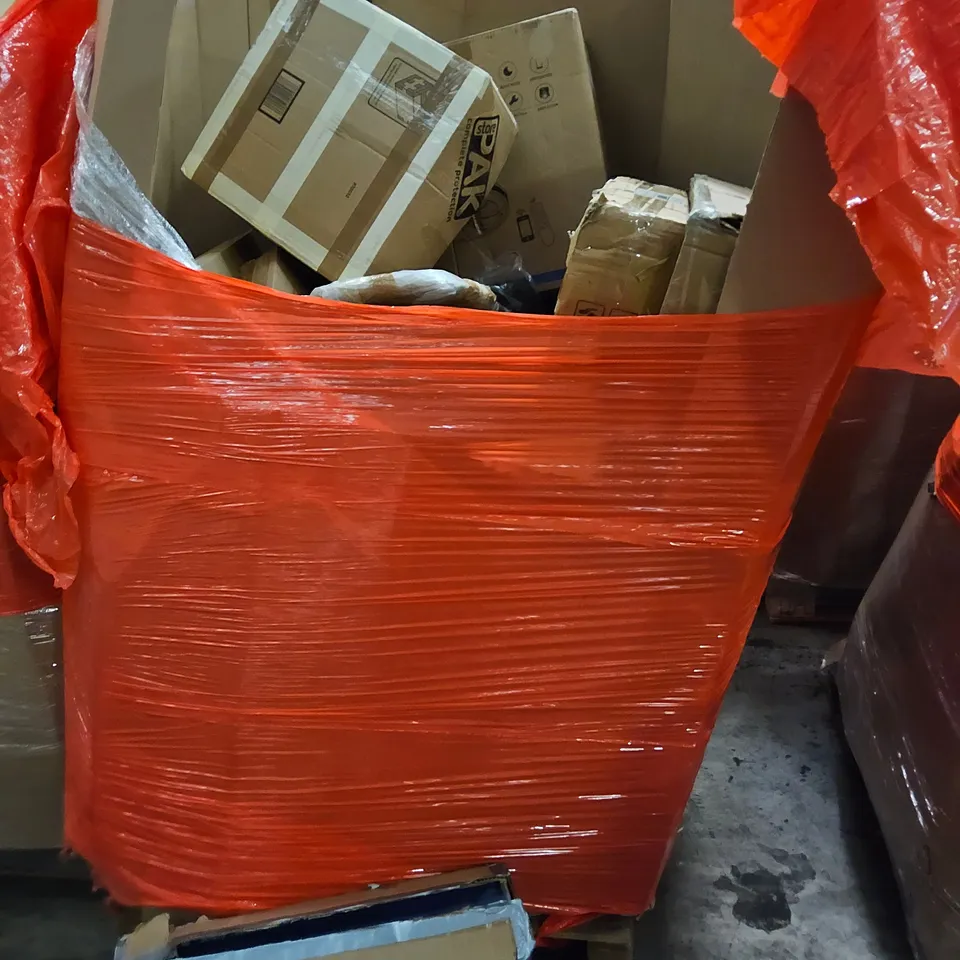 PALLET OF ASSORTED ITEMS TO INCLUDE, KITCHEN MIXER TAPS, SCOOTER, ELECTRIC HEATER, BOXED FURNITURE.