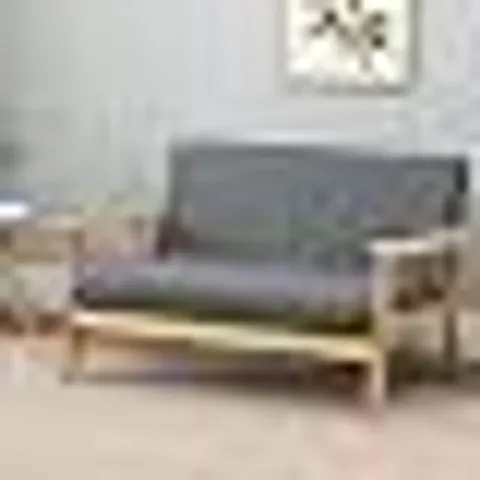 BOXED DRIPEX 2 SEATER FABRIC SOFA MODERN SCANDINAVIAN WOOD LINEN UPHOLSTERED - DARK GREY 113X67X75 CM