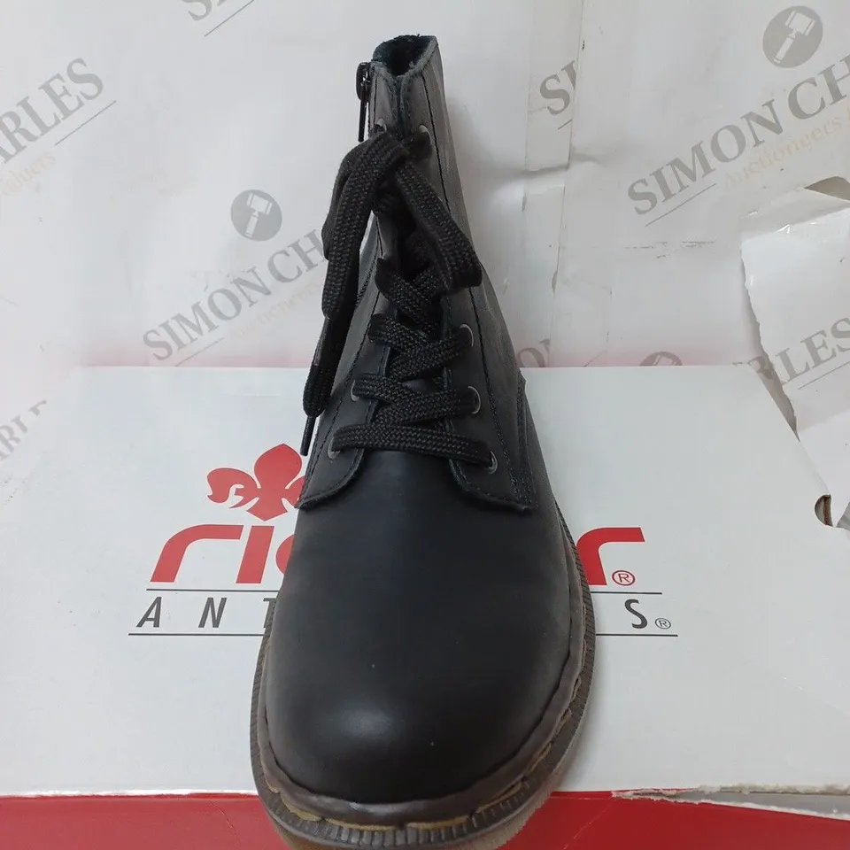 BOXED RIEKER LACE ANKLE BOOTS, BLACK - SIZE 8