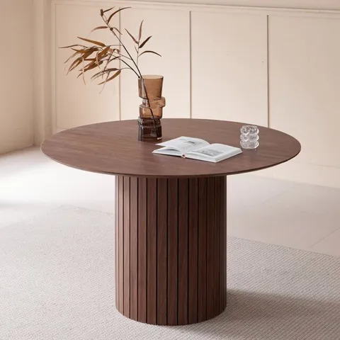 BOXED MODERN MINIMALIST DINING TABLE - ROUND TABLE - DARK WOED