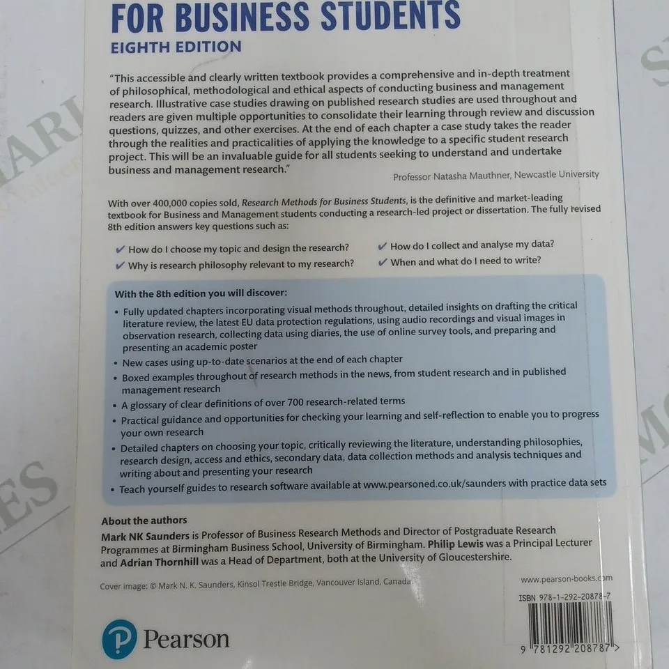 PEARSON RESEARCH METHODS FOR BUSINESS STUDENTS EIGHT EDITION