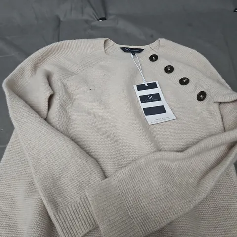 CREW CLOTHING COMPANY HARMONY BUTTON NECK JUMPER – OAT, UK 6