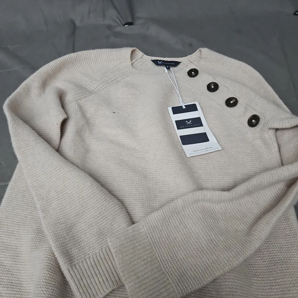 CREW CLOTHING COMPANY HARMONY BUTTON NECK JUMPER – OAT, UK 6