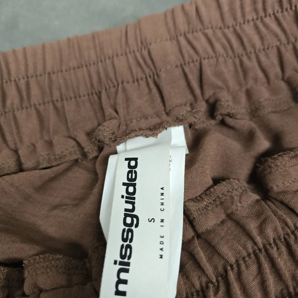 MISSGUIDED WOMEN'S BROWN ELASTIC-WAIST WIDE-LEG TROUSERS – SIZE S