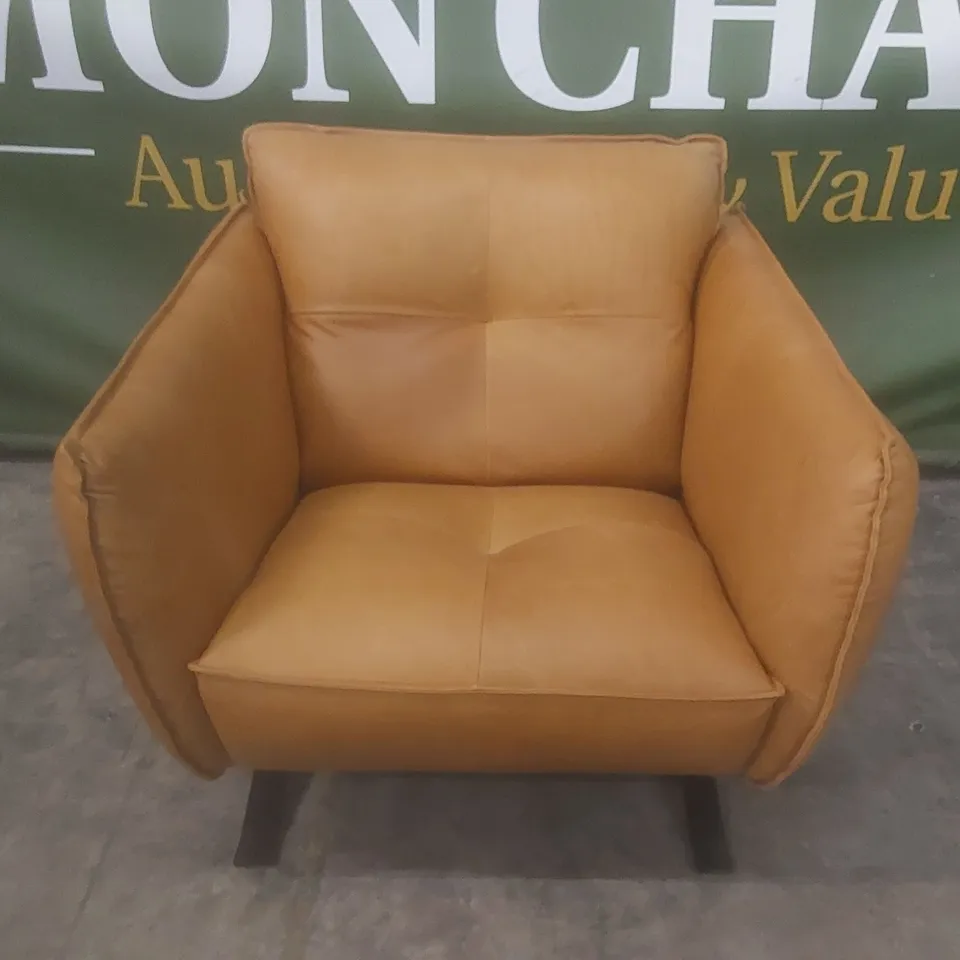 QUALITY DESIGNER ITALIAN MADE SEVILLE LEATHER UPHOLSTERED ARMCHAIR - TAN