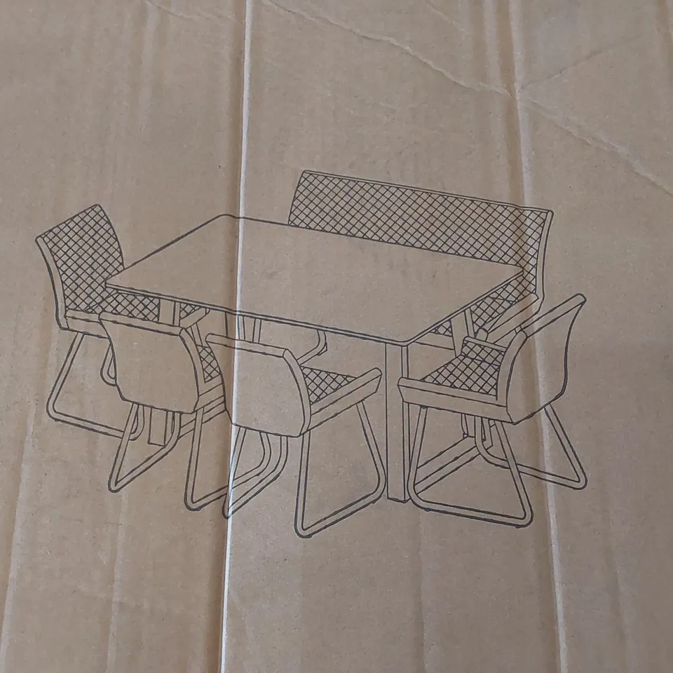 BOXED BRONX CONCRETE EFFECT DINING TABLE SET - INCOMPLETE (PLEASE NOTE TABLE AND BENCH ONLY. NO CHAIRS PRESENT) - 2 BOXES