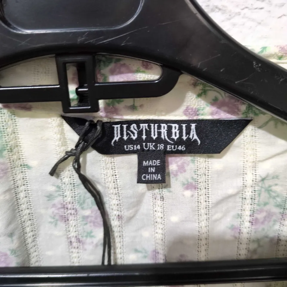 DISTURBIA PLEASANCE COTTON PUFF SLEEVE BLOUSE IN CREAM FLORAL UK 18