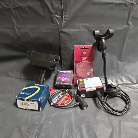 APPROXIMATELY 12 ASSORTED VEHICLE PARTS & ACCESSORIES TO INCLUDE 55CM BLACK CABLE BIKE LOCK, OUD FRAGRANCED SCENT CARD, COUPLER RELEASE, ETC