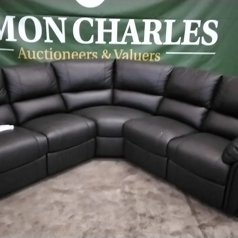 QUALITY DESIGNER LEIGHTON POWER RECLINER CORNER GROUP - BLACK LEATHER 