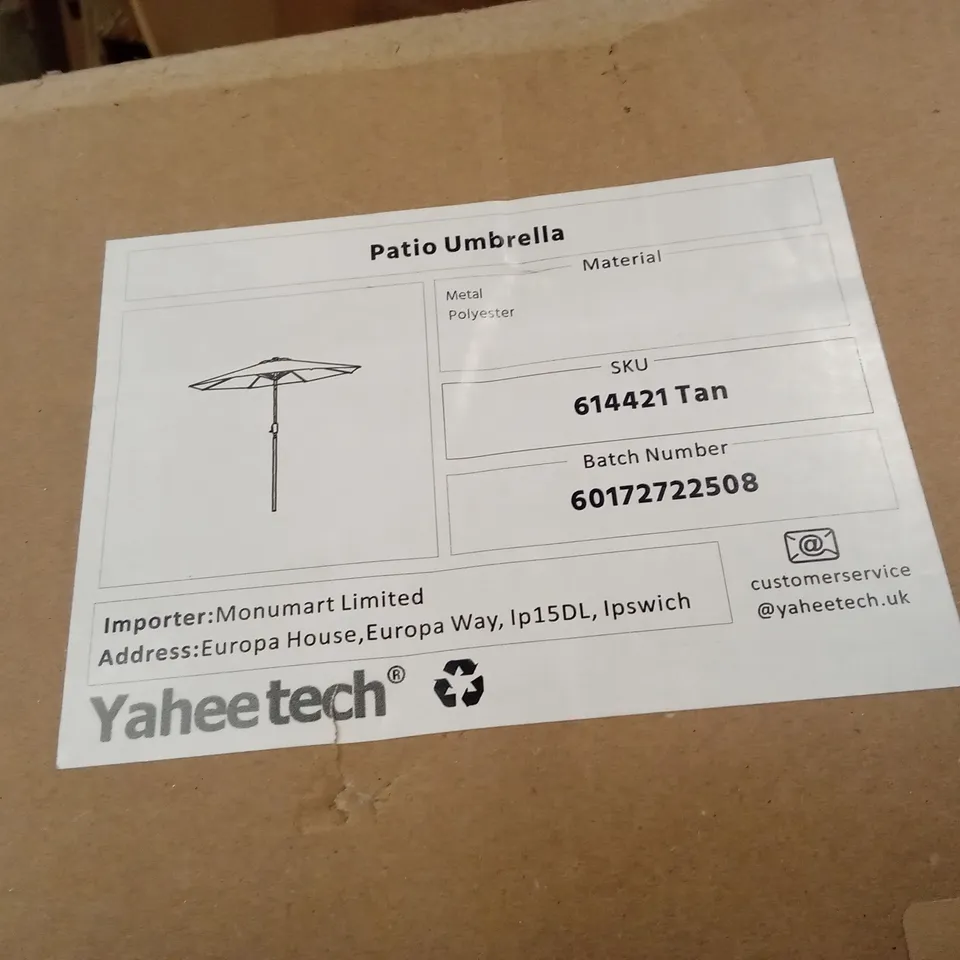 BOXED YAHEETECH PATIO UMBRELLA - TAN (1 BOX)