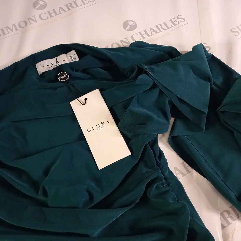 CLUB OF LONDON MATERNITY ONE SHOULDER MAXI DRESS WITH CAPE SLEEVE ON GREEN - UK 10